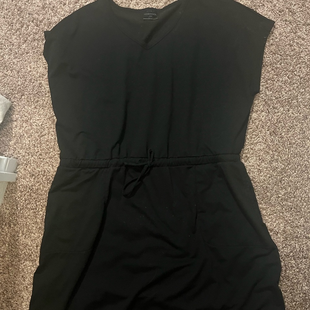 Black V-Neck Dress with Drawstring Waist
